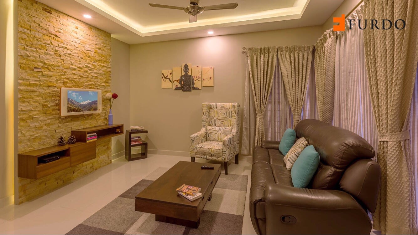 Living Room With Wall Art And Brown Bulky Sofa by Furdo.com Living-room Contemporary | Interior Design Photos & Ideas