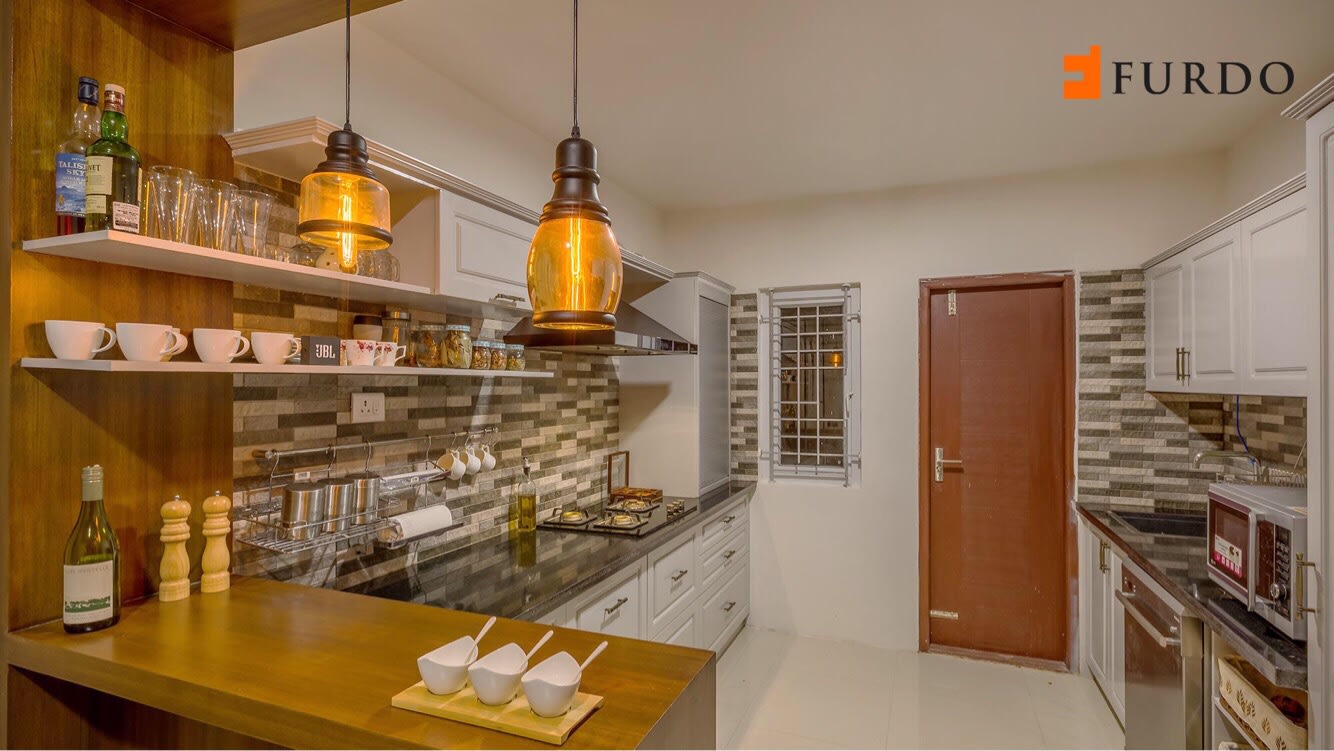 L shape Kitchen Space With marbleFurnishing by Furdo.com Modular-kitchen Modern | Interior Design Photos & Ideas