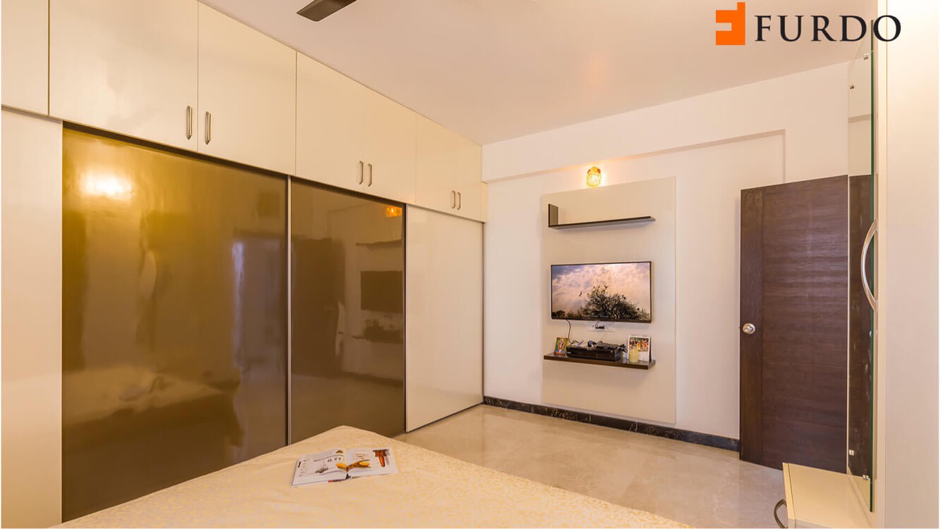 Bedroom With White Shade Interior and Tv unit by Furdo.com Bedroom Modern | Interior Design Photos & Ideas