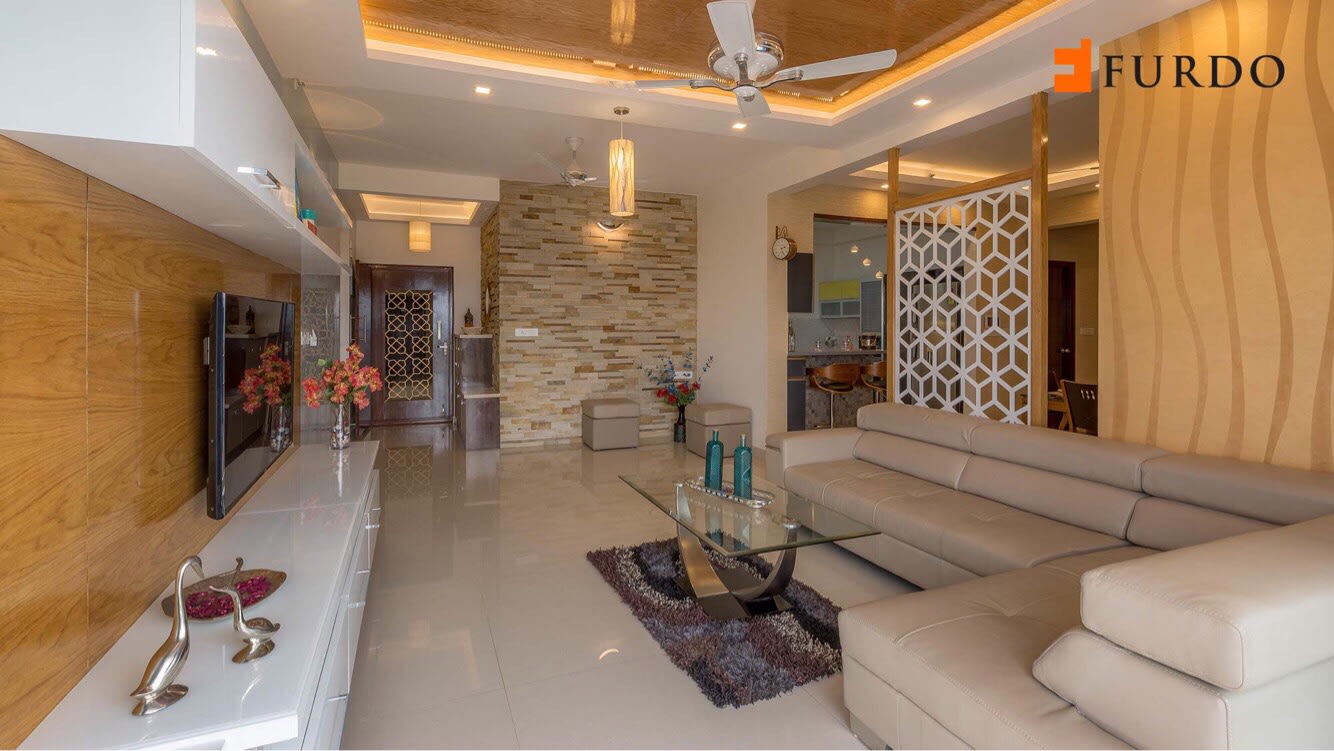 Living Room With L-Shaped Sofa And Marble Flooring by Furdo.com Living-room Modern | Interior Design Photos & Ideas
