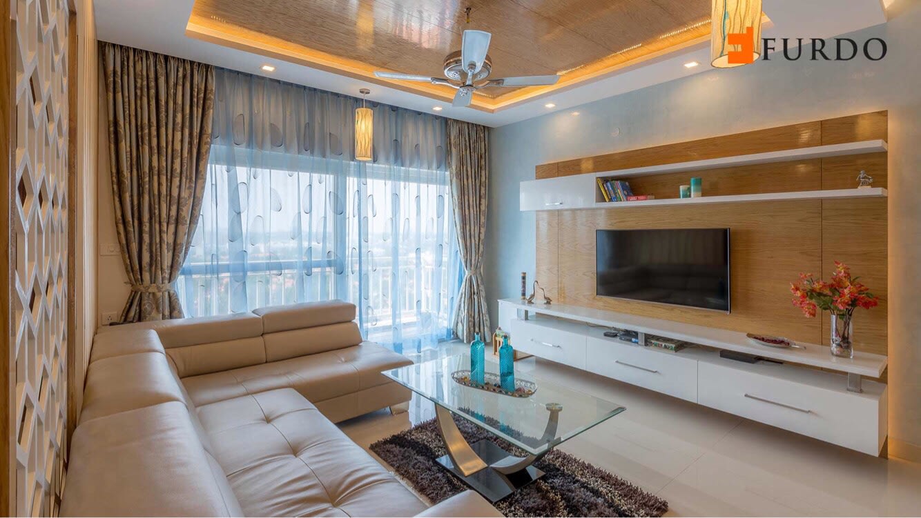 Living Room With Wooden False Ceiling by Furdo.com Living-room Modern | Interior Design Photos & Ideas