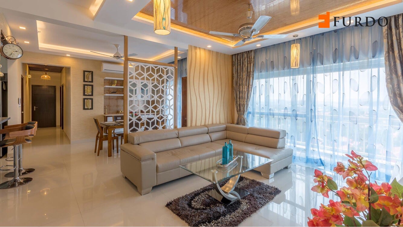 Living Room With Glass Center Table And Marble Flooring by Furdo.com Living-room Modern | Interior Design Photos & Ideas