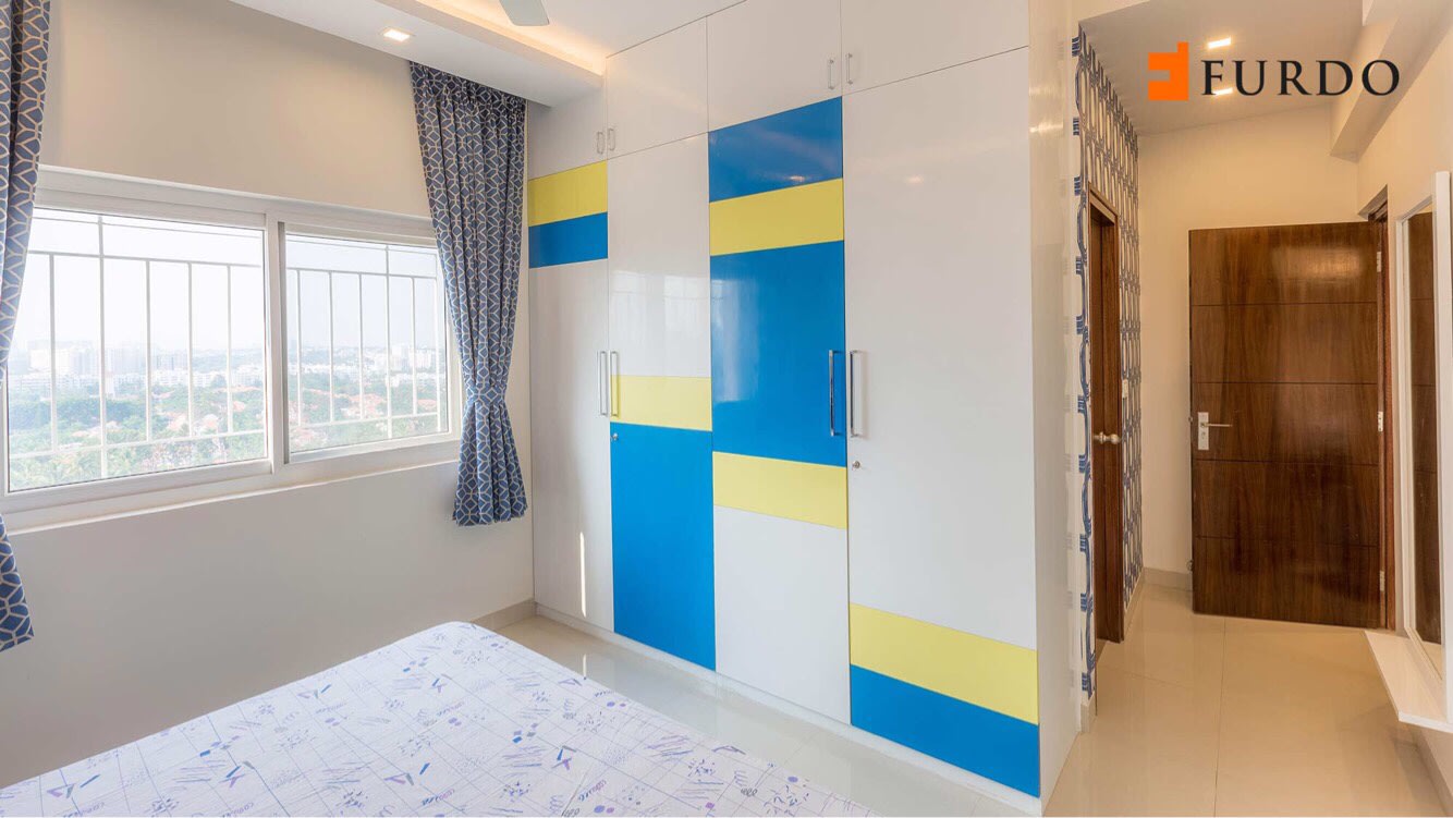 Yellow And Blue Shade Cupboards by Furdo.com Bedroom Modern | Interior Design Photos & Ideas