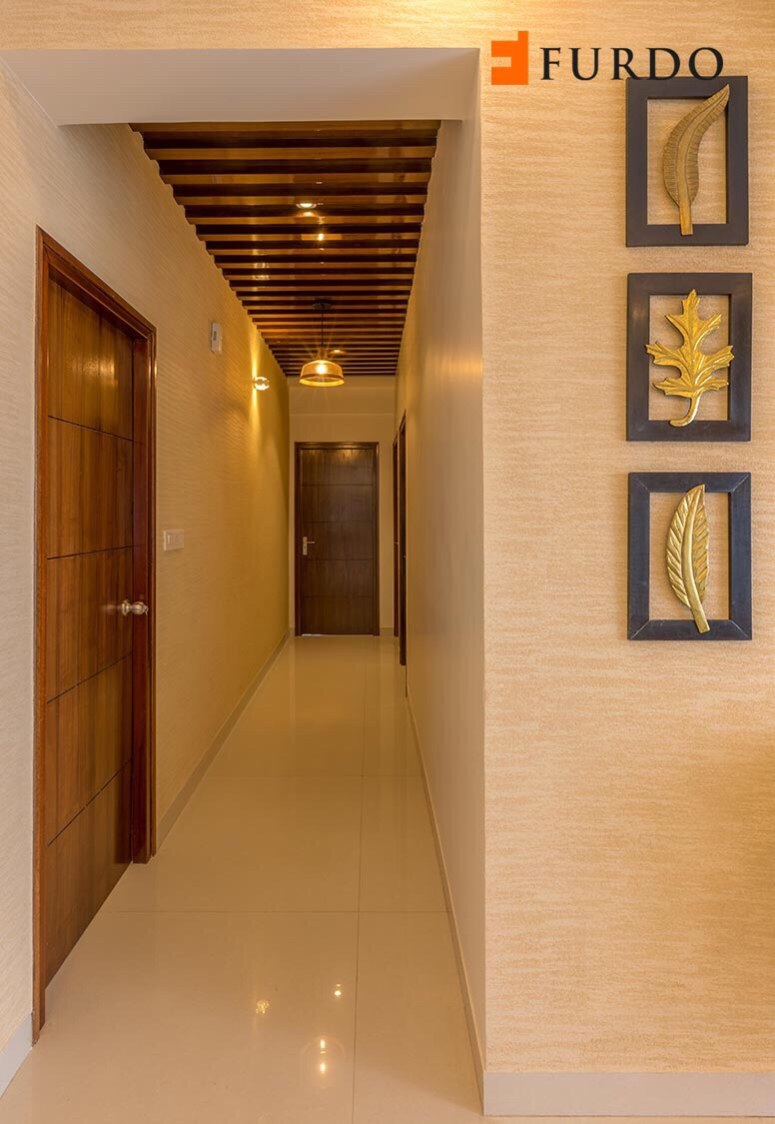 Hallway With Marble Flooring and false ceiling by Furdo.com Indoor-spaces Modern | Interior Design Photos & Ideas
