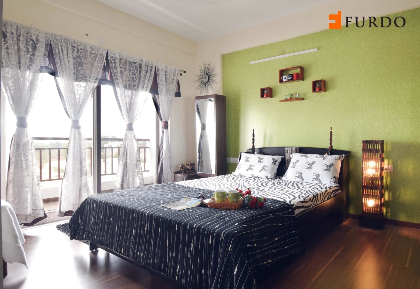 The Master Bedroom With Green Wall by Furdo.com Bedroom Modern | Interior Design Photos & Ideas