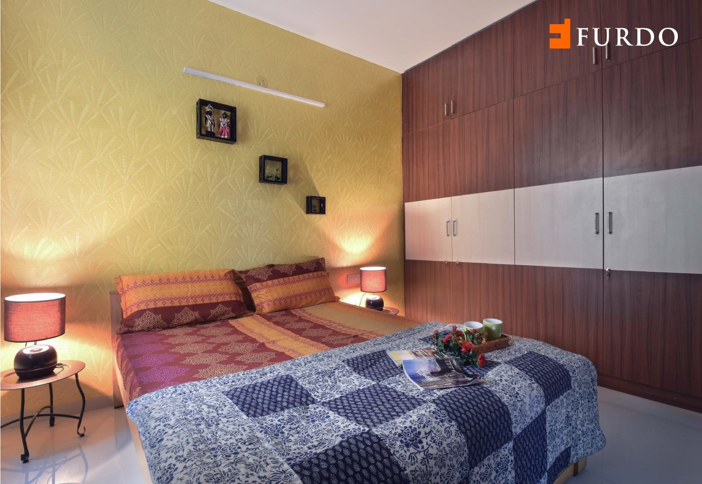 Bedroom With Wooden Wardrobe And Wall Art by Furdo.com Bedroom Contemporary | Interior Design Photos & Ideas
