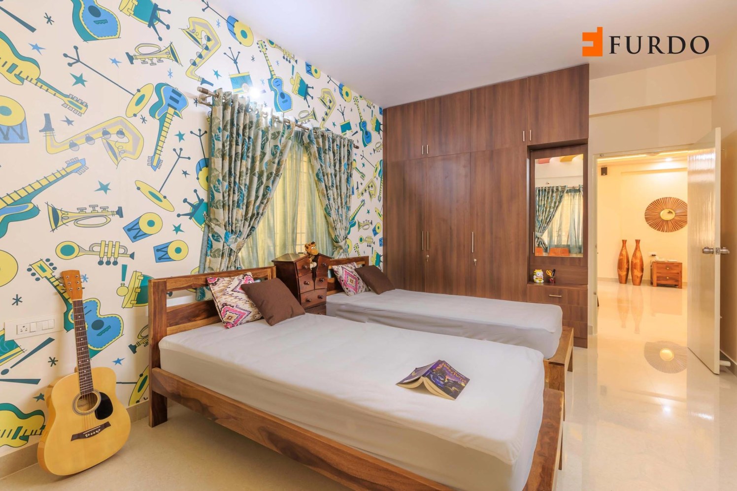 Bedroom With Amazing Wall Art And Wooden Wardrobe by Furdo.com Bedroom Modern | Interior Design Photos & Ideas