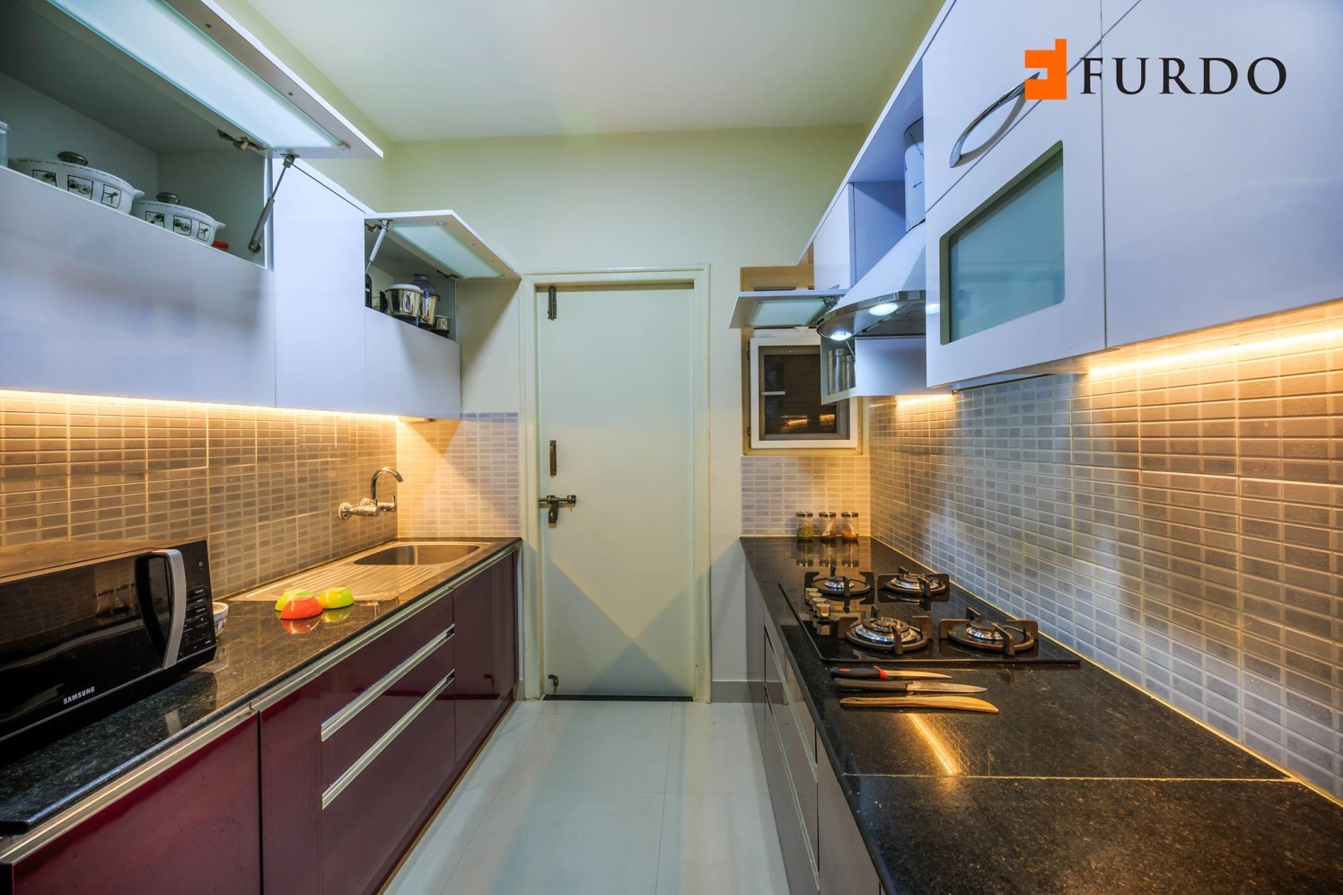 Parallel Kitchen With Marble Top Cabinets by Furdo.com Modular-kitchen Modern | Interior Design Photos & Ideas