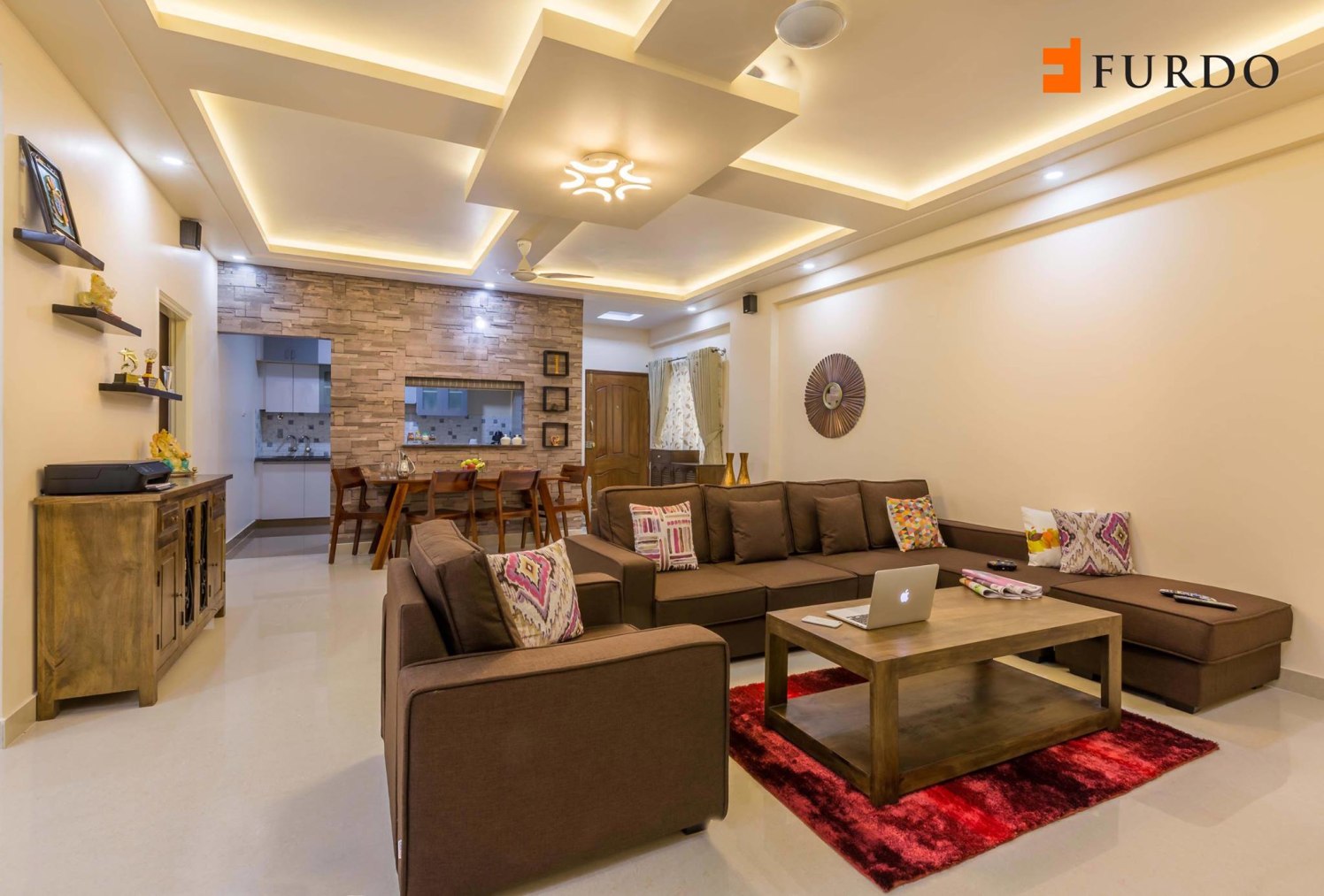 Living Room WIth Modern False Ceiling by Furdo.com Living-room Contemporary | Interior Design Photos & Ideas