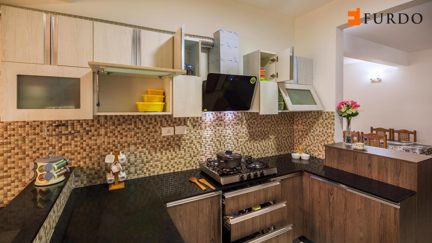 Wooden Cabinets In U shape Kitchen by Furdo.com Modular-kitchen Modern | Interior Design Photos & Ideas