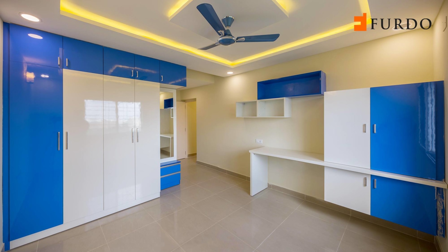 Bedroom With Blue And White Shade Wardrobe by Furdo.com Bedroom Modern | Interior Design Photos & Ideas