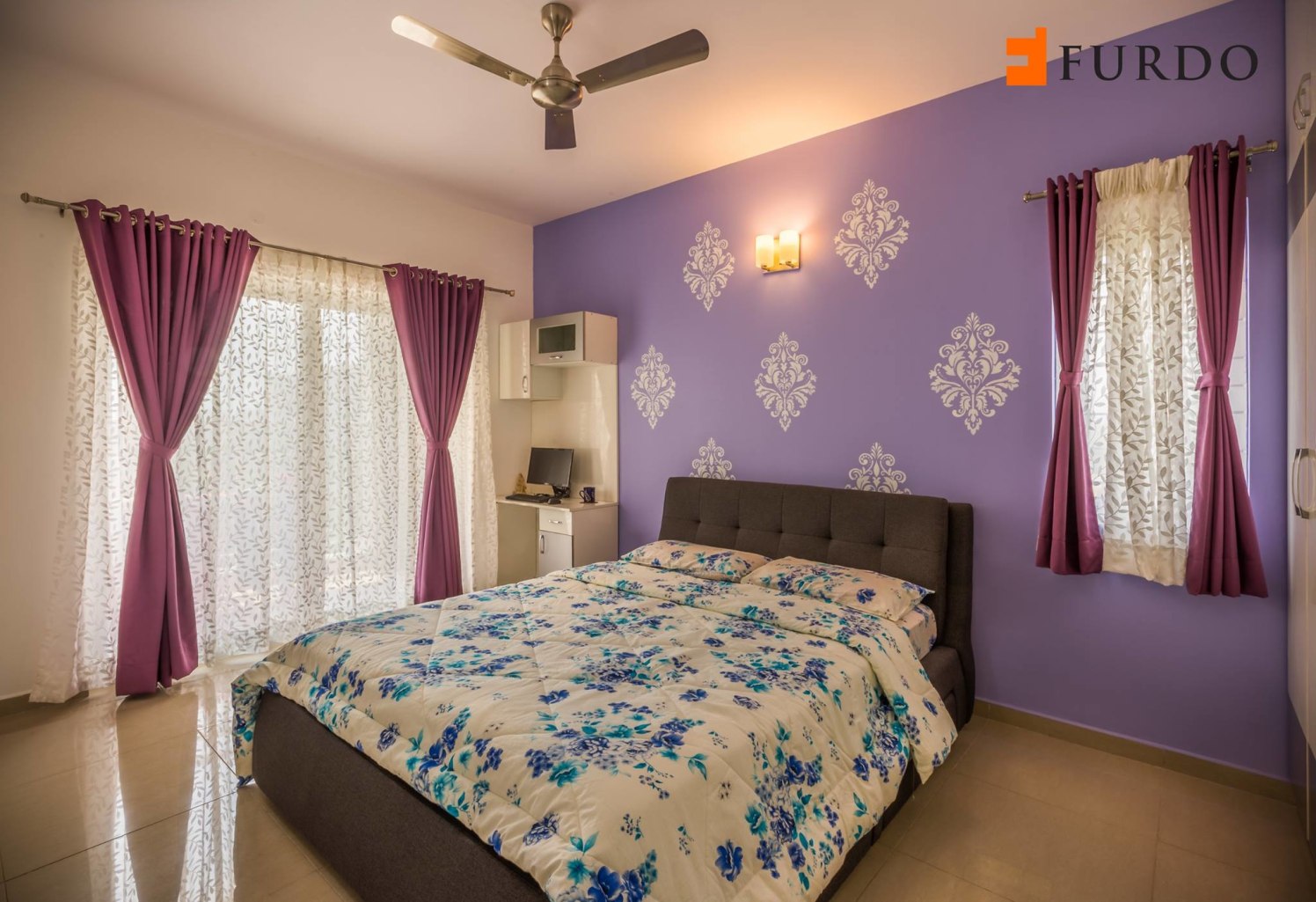 Bedroom With Purple Wall Art by Furdo.com Bedroom Modern | Interior Design Photos & Ideas