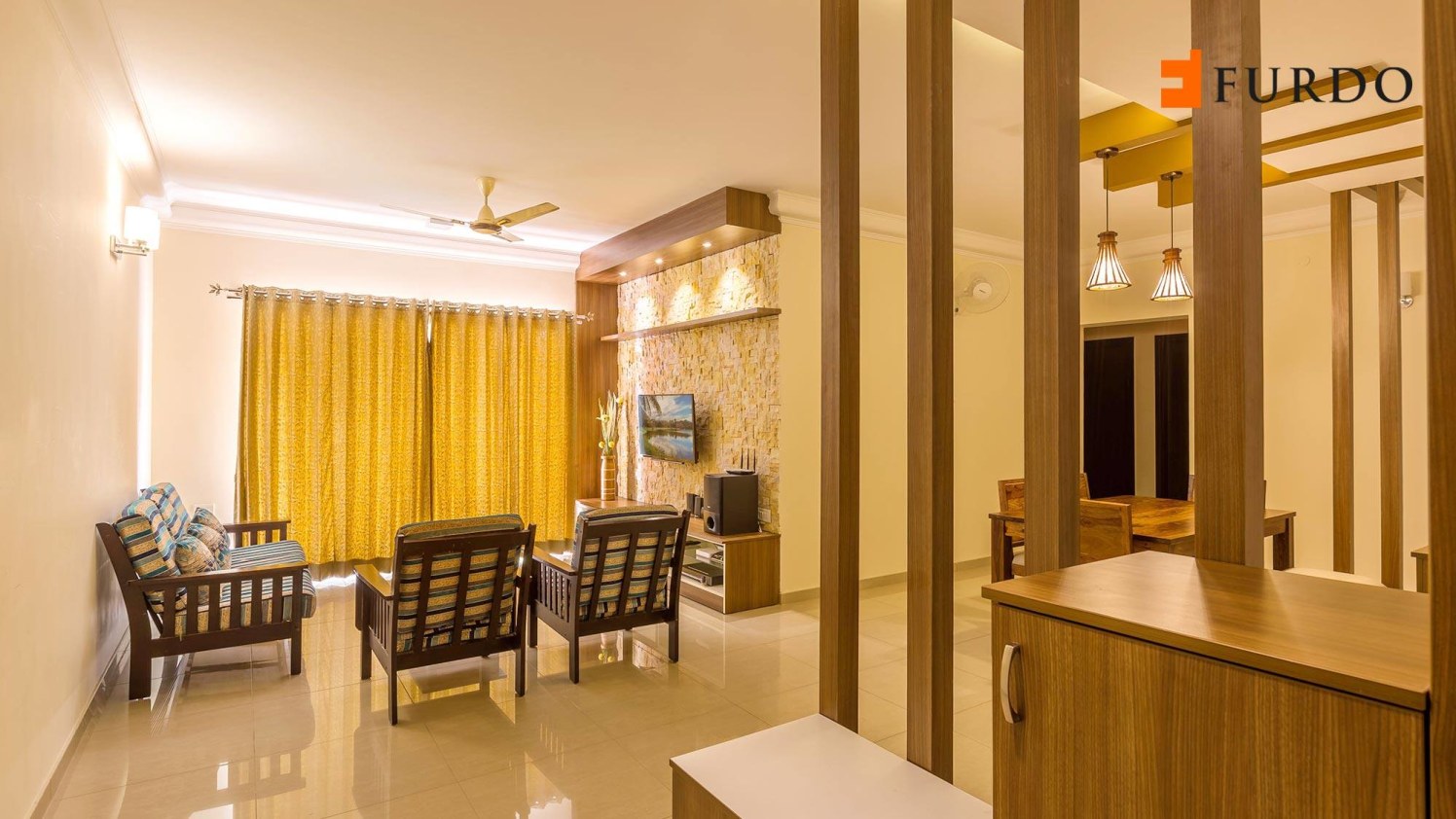 Living Room With Yellow Curtains And White Ceiling by Furdo.com Living-room Contemporary | Interior Design Photos & Ideas