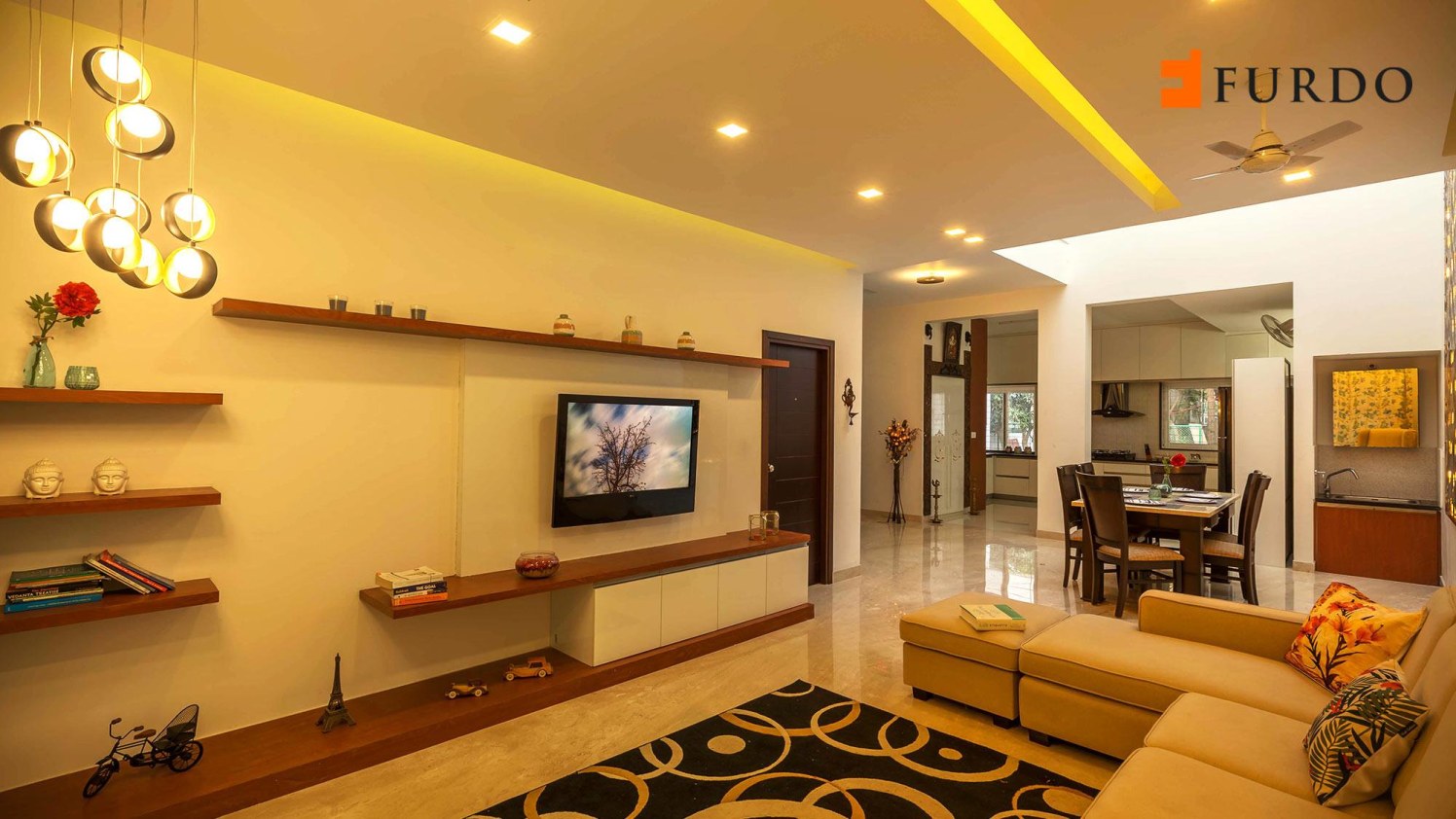Living Room With Wooden Display Table by Furdo.com Living-room Modern | Interior Design Photos & Ideas