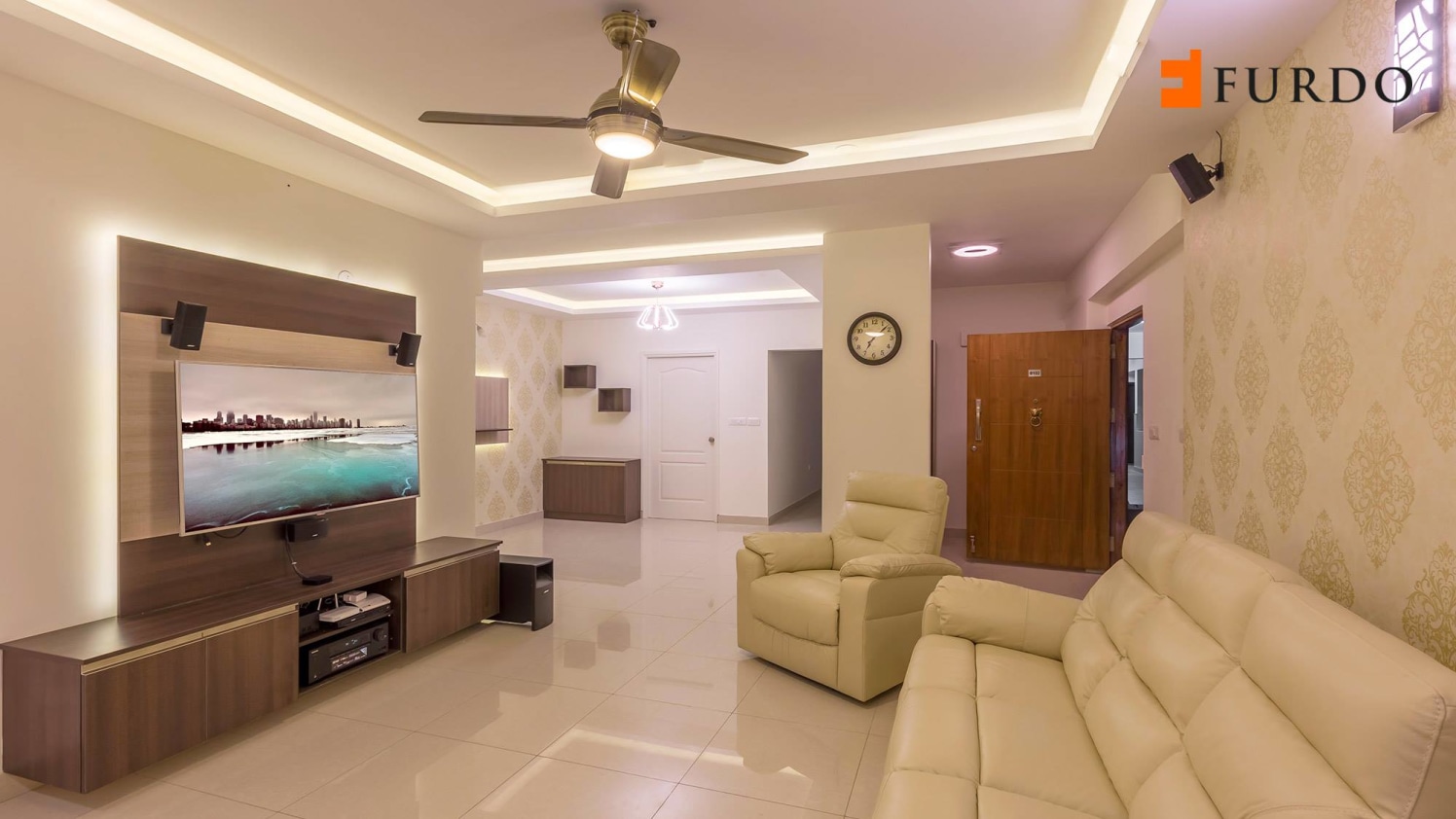 Living Room With Bulky Sofa And Marble Flooring by Furdo.com Living-room Modern | Interior Design Photos & Ideas