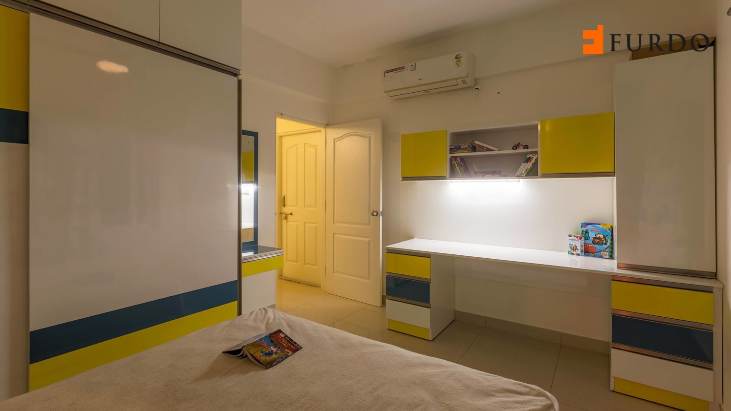 Bedroom With Wooden Wardrobe And Study Table by Furdo.com