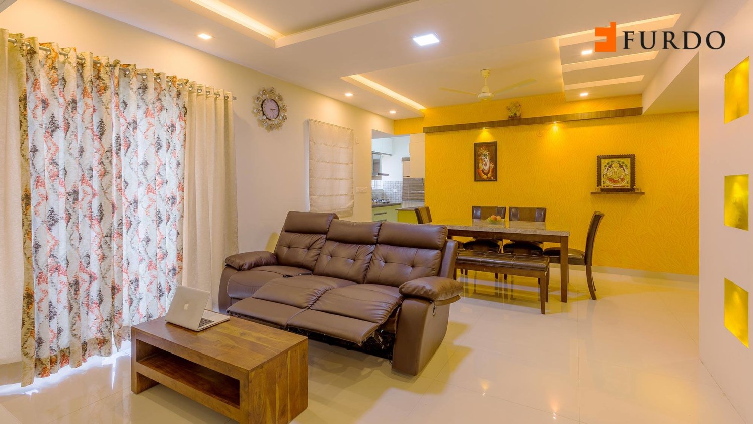 Living Room With Brown Bulky Sofa and marble flooring by Furdo.com Living-room Contemporary | Interior Design Photos & Ideas