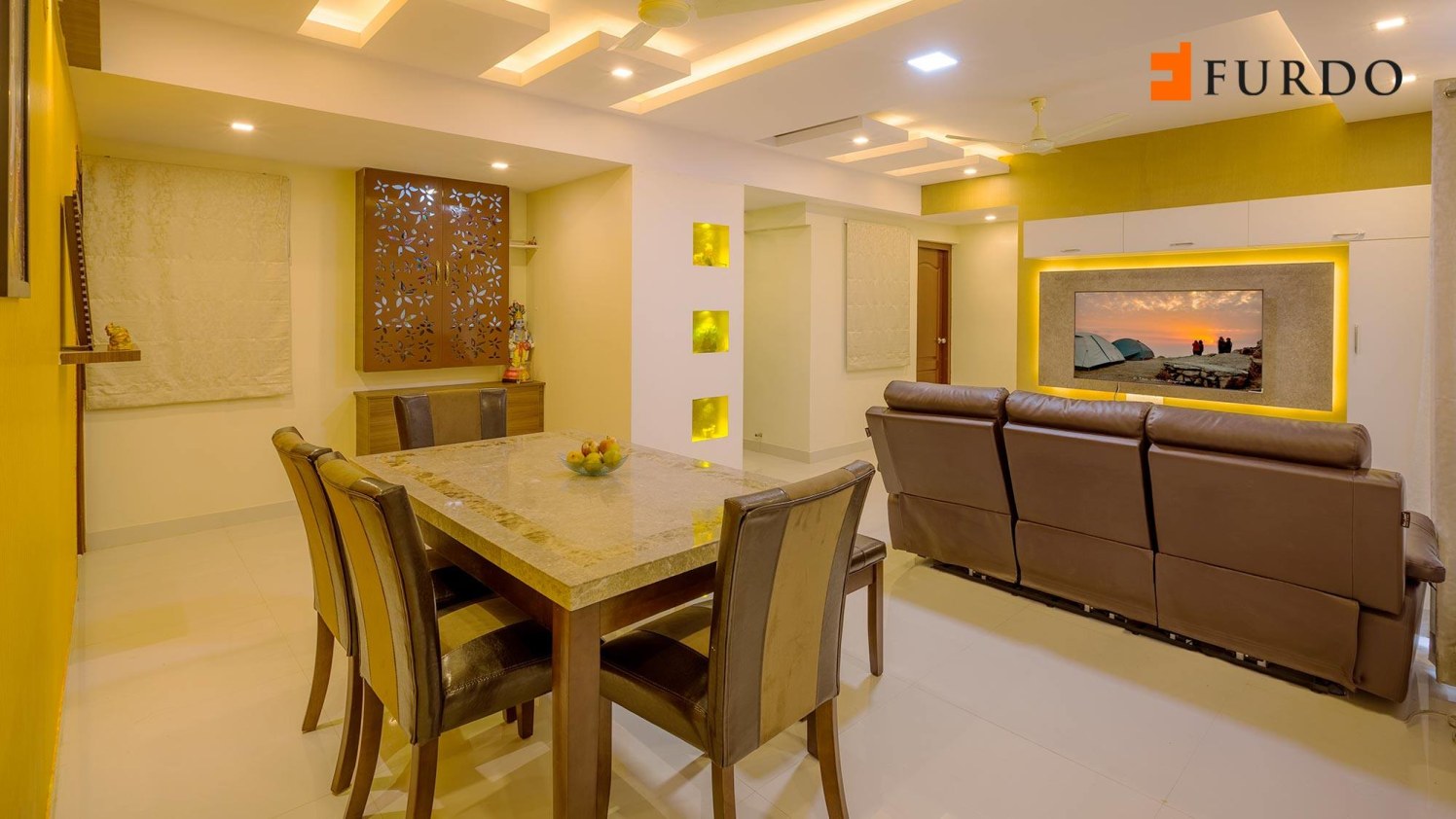 Dining Room With White Marble Flooring by Furdo.com Dining-room Modern | Interior Design Photos & Ideas