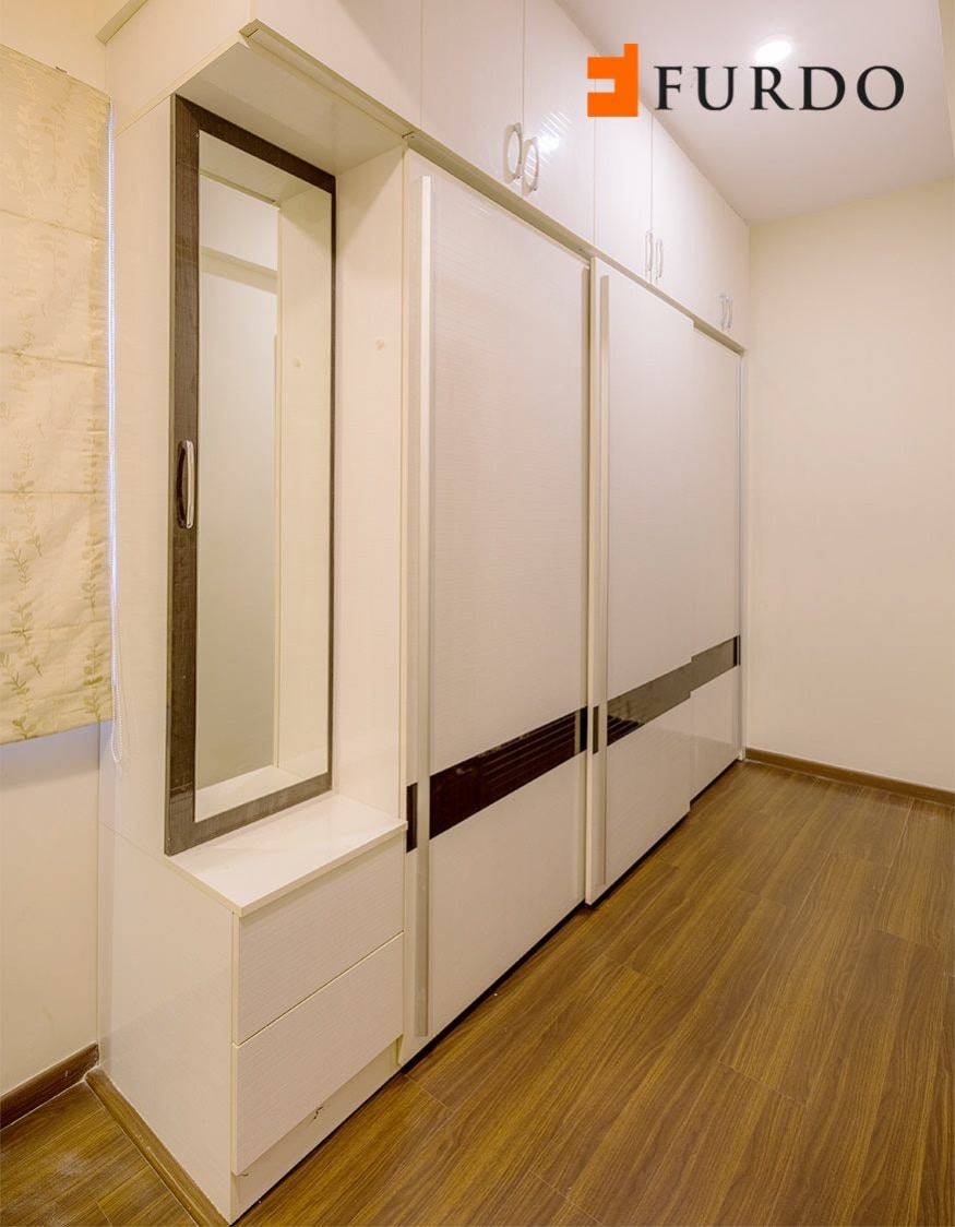 Bedroom With Milky Shade Wardrobe by Furdo.com Bedroom Modern | Interior Design Photos & Ideas