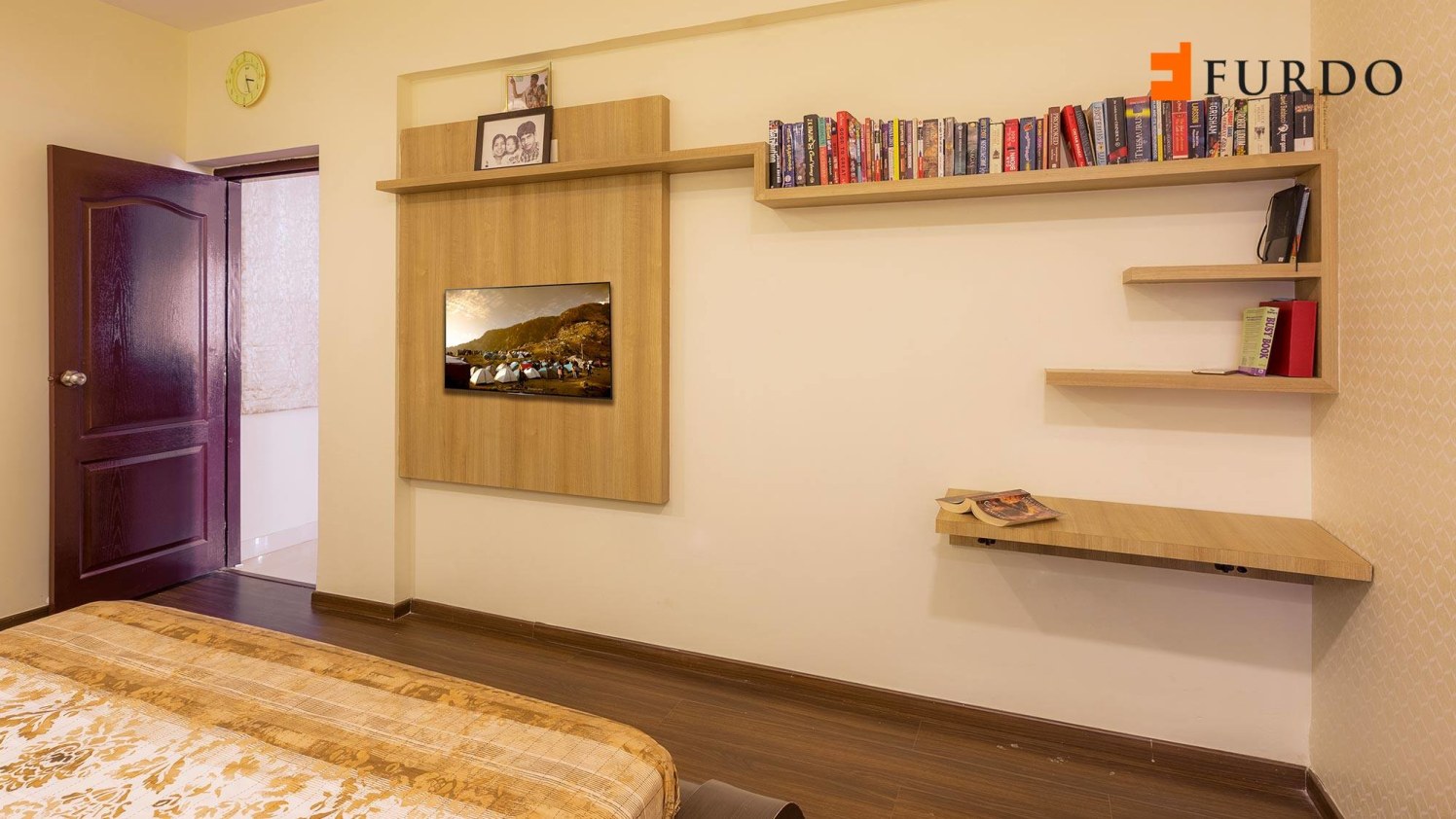 Bedroom With Wooden Study Table and wooden furnishing by Furdo.com Bedroom Modern | Interior Design Photos & Ideas
