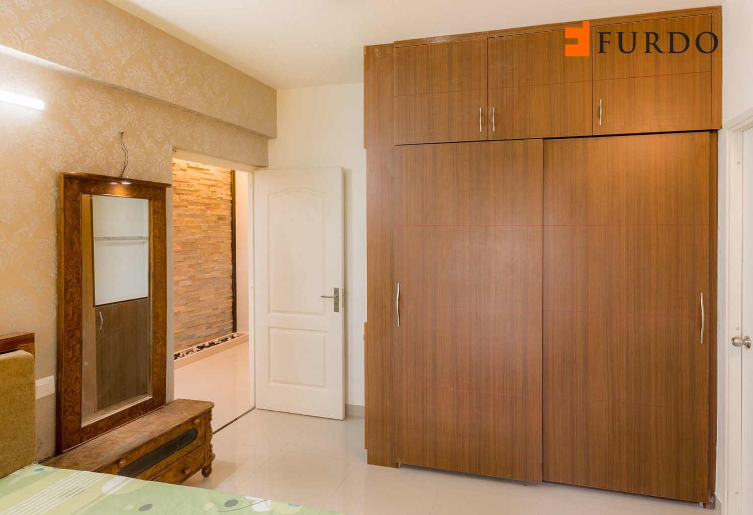 Bedroom With Wooden Wardrobe and marble flooring by Furdo.com Bedroom Modern | Interior Design Photos & Ideas