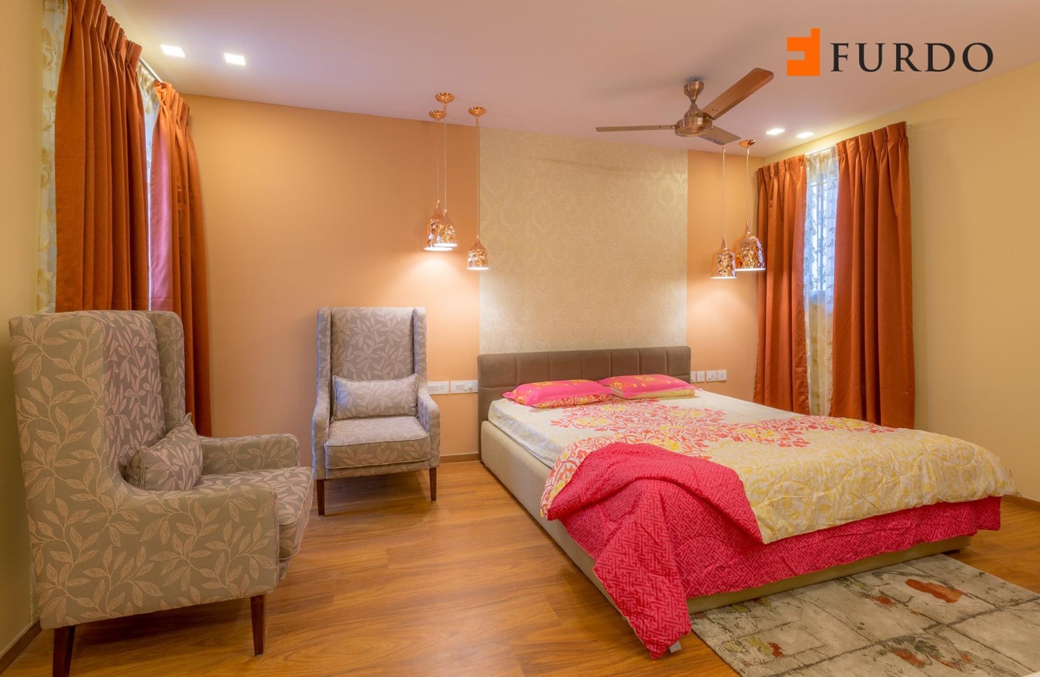 Bedroom With Wall Art And Wooden Flooring by Furdo.com Bedroom Modern | Interior Design Photos & Ideas