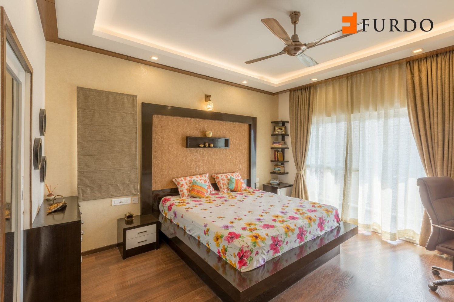 Bedroom With Wooden Flooring And False Ceiling by Furdo.com Bedroom Contemporary | Interior Design Photos & Ideas