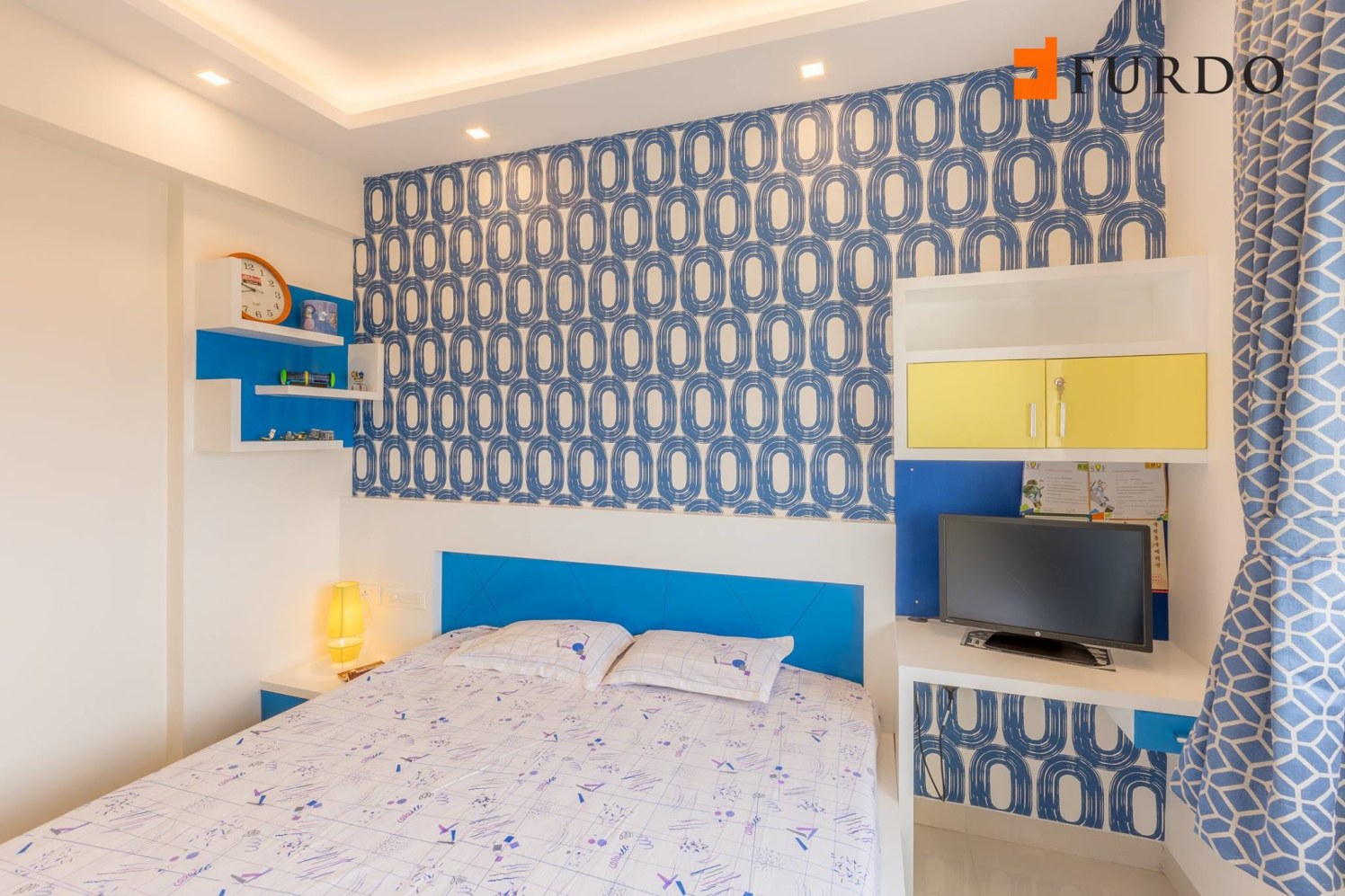 Kids Bedroom With Wall Art And Study Table by Furdo.com Bedroom Contemporary | Interior Design Photos & Ideas