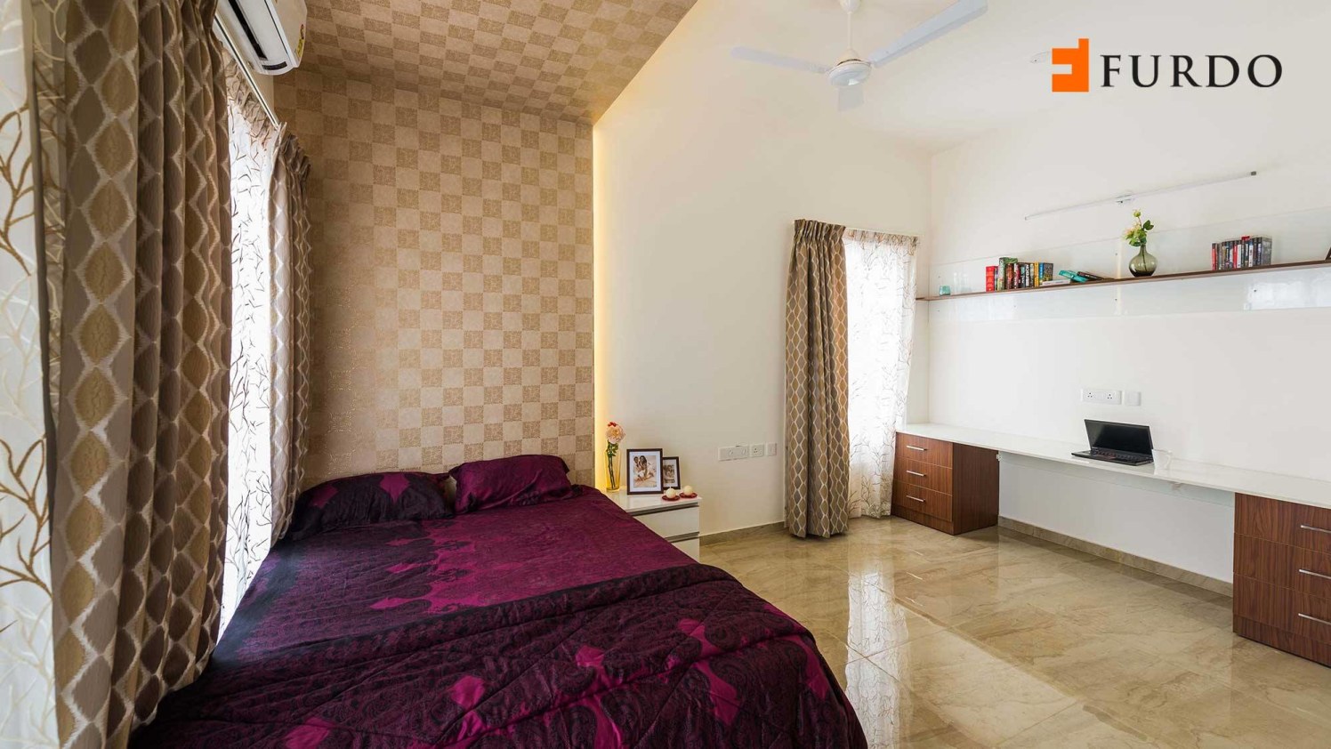 Bedroom With Wall Art And Marble Flooring by Furdo.com Bedroom Modern | Interior Design Photos & Ideas