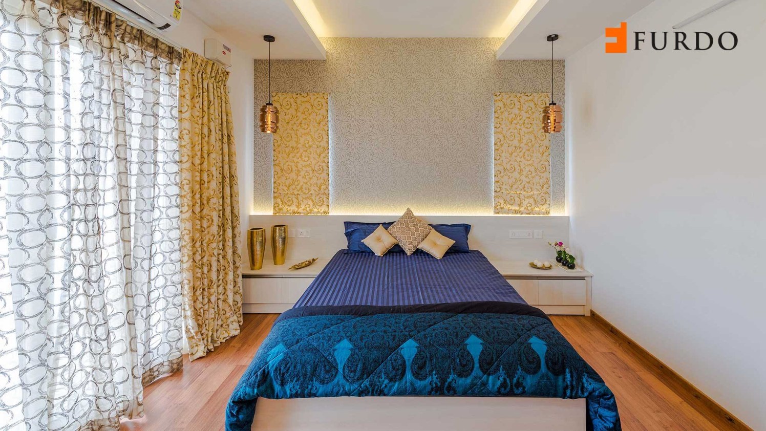 Bedroom With Wall Art And Wooden Flooring by Furdo.com Bedroom Contemporary | Interior Design Photos & Ideas