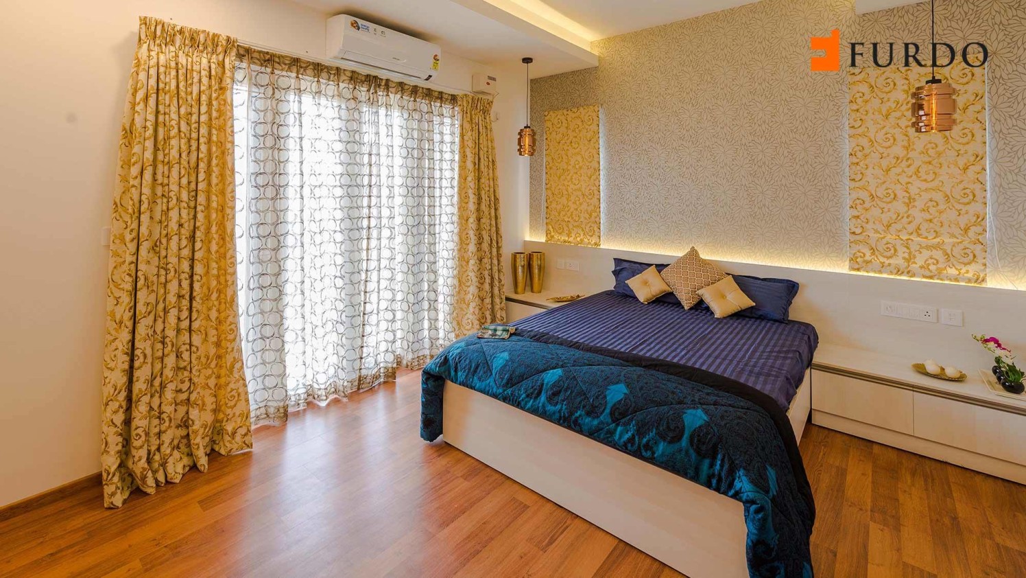 Bedroom With Artistic Wall Art and wooden flooring by Furdo.com Bedroom Contemporary | Interior Design Photos & Ideas