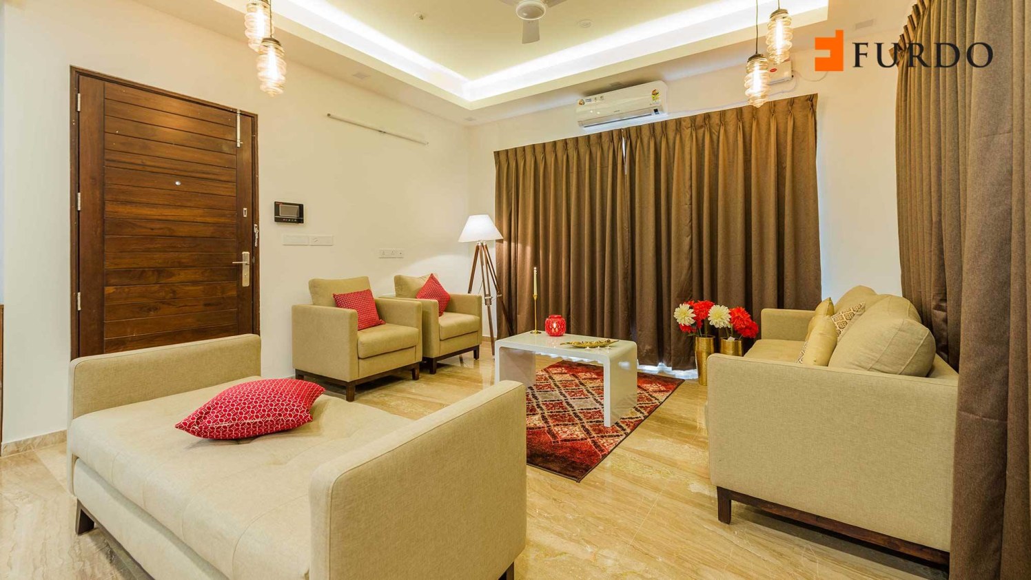 Living Room With Beige Shade Sofa And Marble Flooring by Furdo.com Living-room Contemporary | Interior Design Photos & Ideas