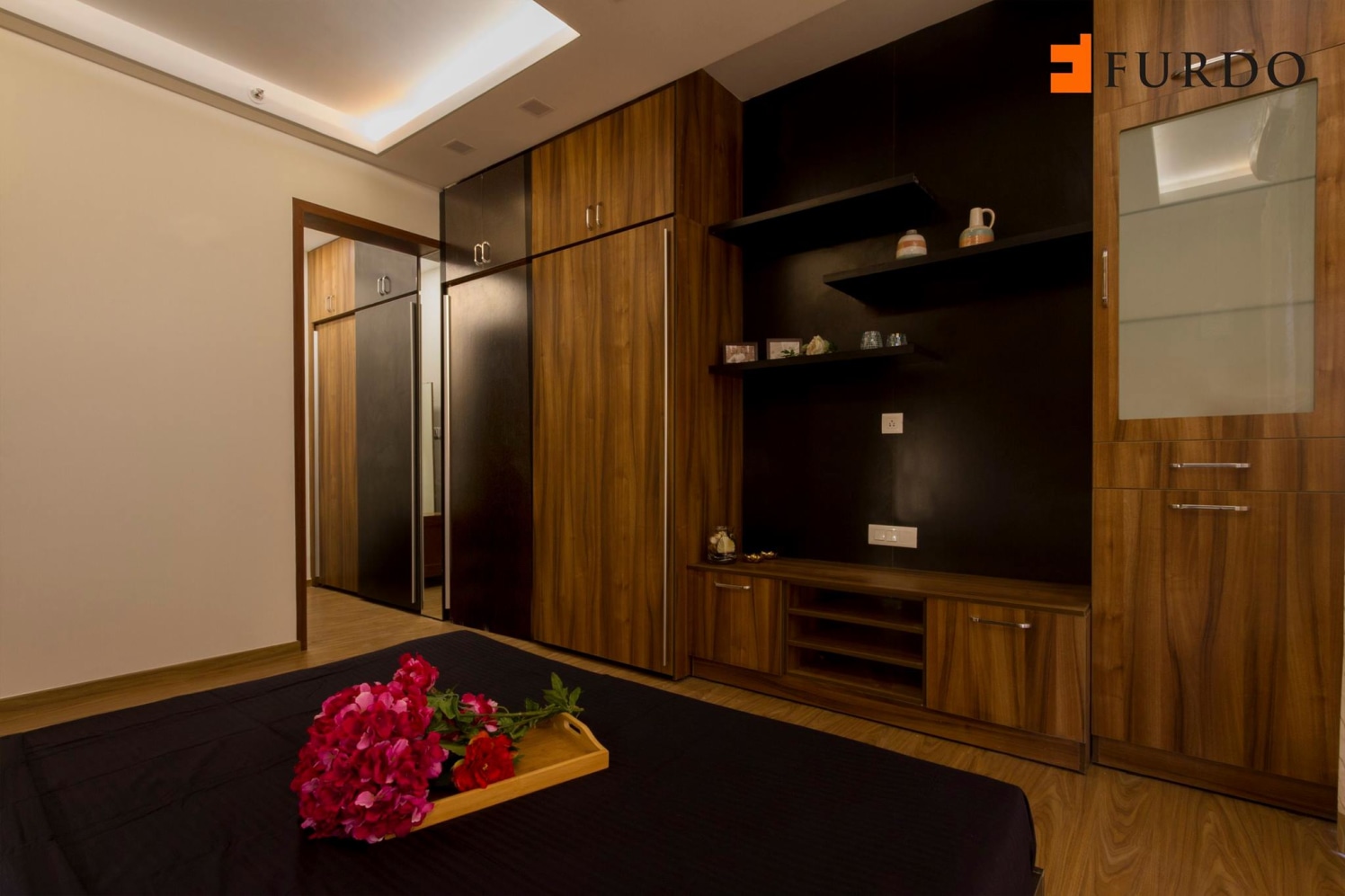 Bedroom With Wooden Wardrobe And Dressing Table by Furdo.com Bedroom Modern | Interior Design Photos & Ideas