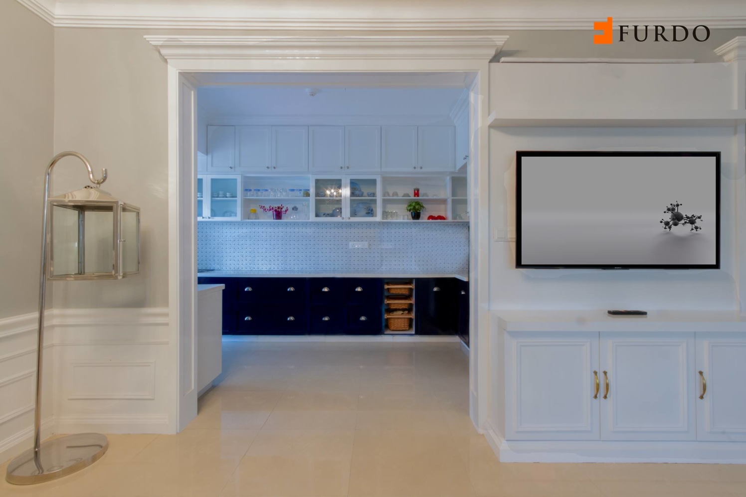 Hallway With Wooden Cabinets And Marble Flooring by Furdo.com Indoor-spaces Modern | Interior Design Photos & Ideas