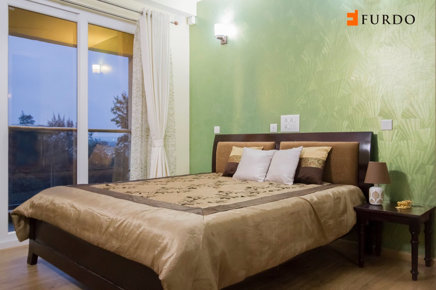 Bedroom With Green Wall Art and outside view by Furdo.com Bedroom Contemporary | Interior Design Photos & Ideas