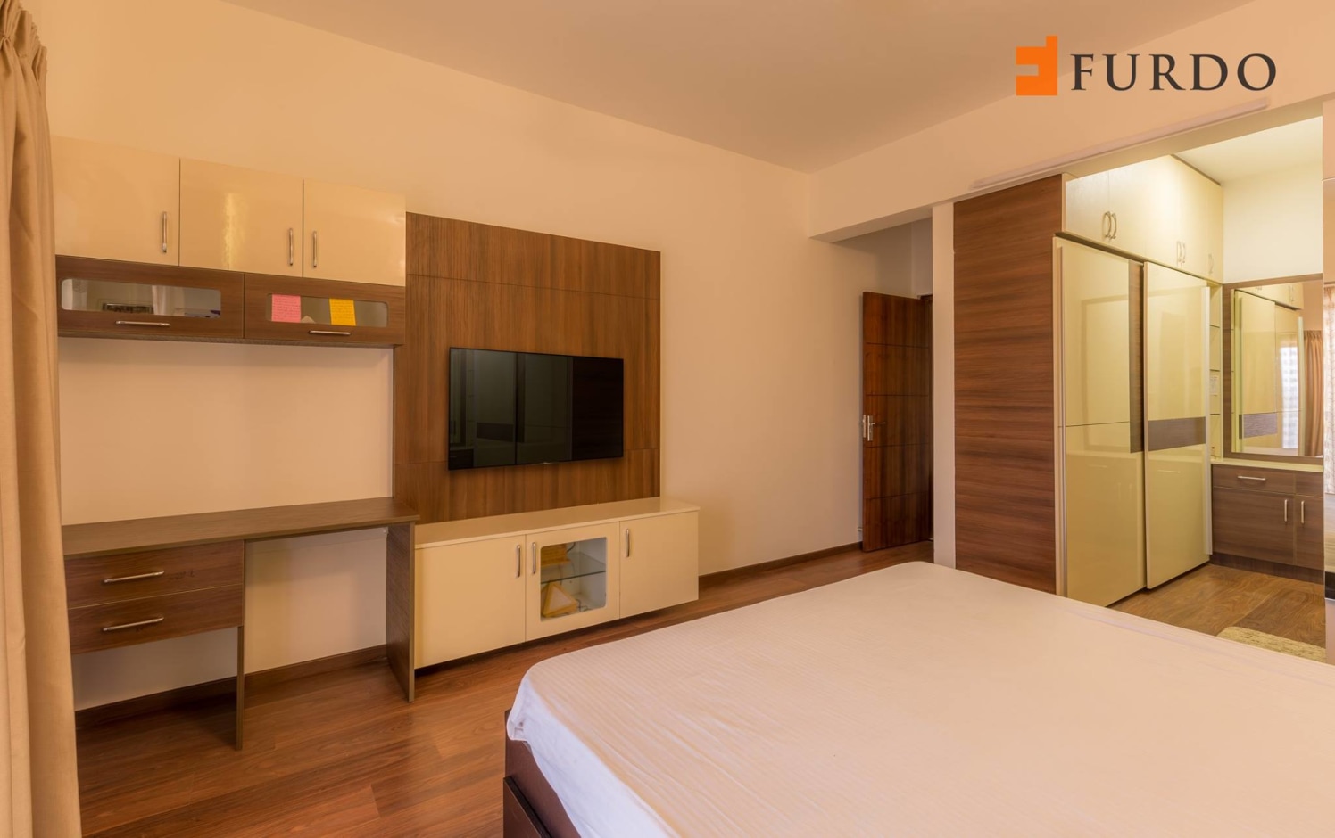 Bedroom With Wooden Flooring And Display Unit by Furdo.com Bedroom Modern | Interior Design Photos & Ideas