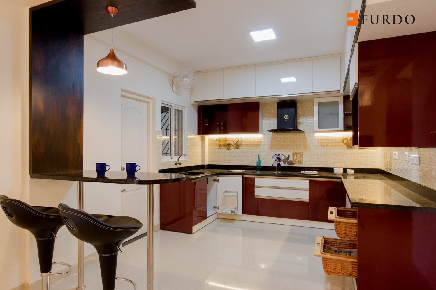 Kitchen With Red And White Shade Cabinets by Furdo.com Modular-kitchen Modern | Interior Design Photos & Ideas