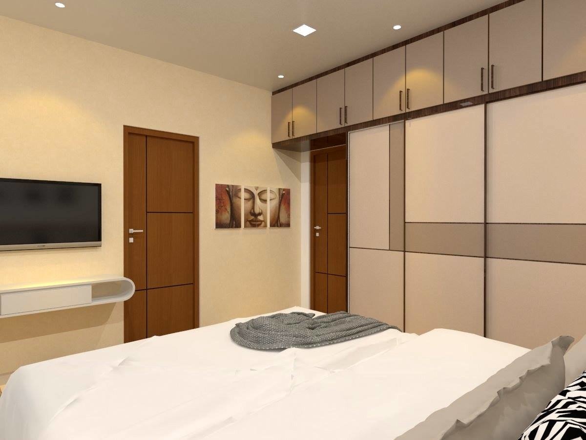 Minimalist Bedroom with Buddha Wall Painting by Regalias Interiors Bedroom Minimalistic | Interior Design Photos & Ideas