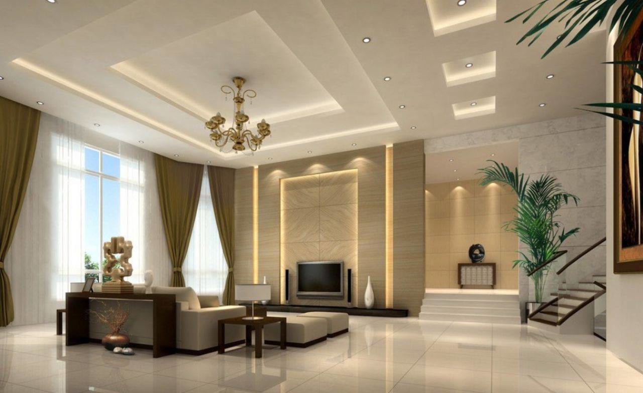 Cream sofa with white marble flooring and false ceiling by Regalias Interiors Living-room Vintage | Interior Design Photos & Ideas