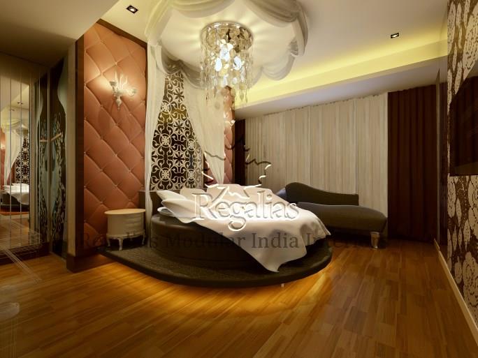Wooden Finished Master Bedroom with wall decor by Regalias Interiors Bedroom Vintage | Interior Design Photos & Ideas