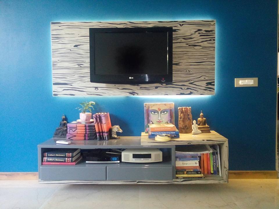 Blue and Wood Living Room by Infurn Designs Living-room Modern | Interior Design Photos & Ideas