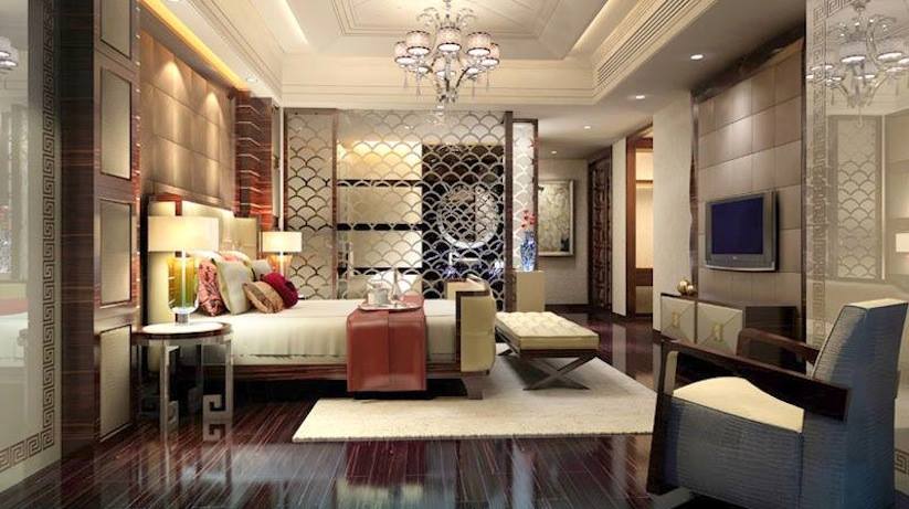Bedroom With Wooden Flooring And Traditional Chandelier by HOC Designarch Bedroom Contemporary | Interior Design Photos & Ideas