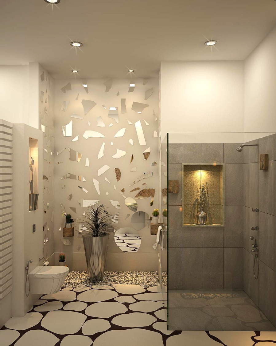 Bathroom With Glass Wall Work And Walk In Shower Enclosure by HOC Designarch Bathroom Contemporary | Interior Design Photos & Ideas