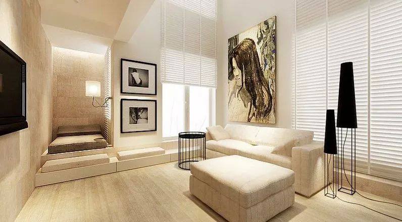 Living Room With Cream Century Sofa And Beautiful Painting by HOC Designarch Living-room Contemporary | Interior Design Photos & Ideas