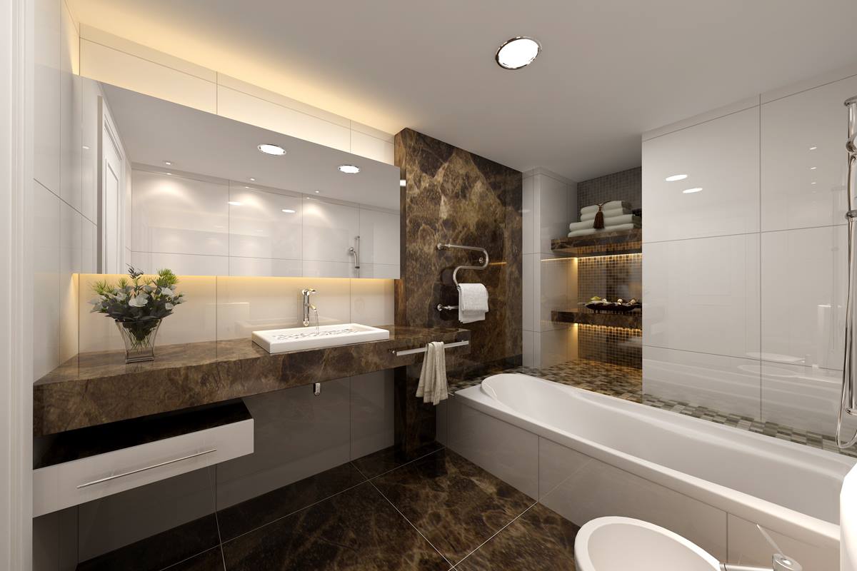 Bathroom With Dark Walnut Tiles by HOC Designarch Bathroom Modern | Interior Design Photos & Ideas
