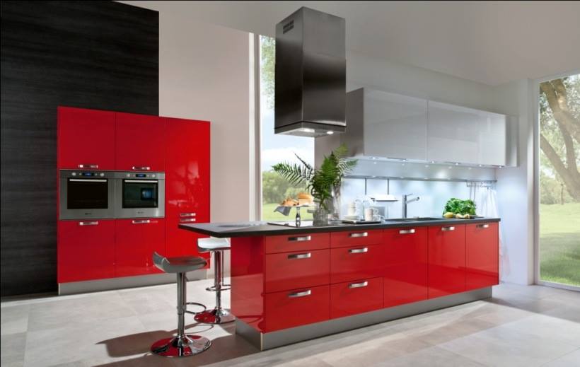 Red Open Modular Kitchen by HOC Designarch Modular-kitchen Contemporary | Interior Design Photos & Ideas