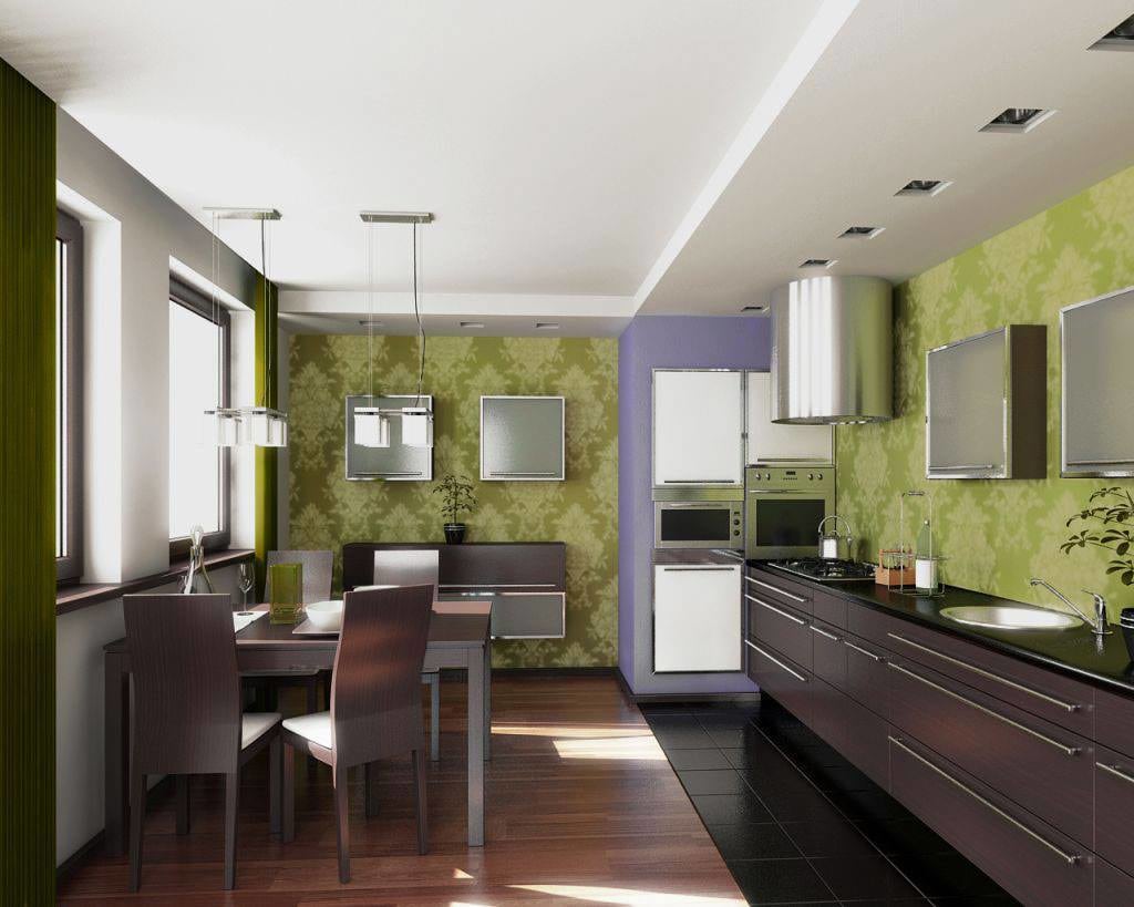 Modular Kitchen With Olive Green Patterned Tiles by HOC Designarch Modular-kitchen Contemporary | Interior Design Photos & Ideas