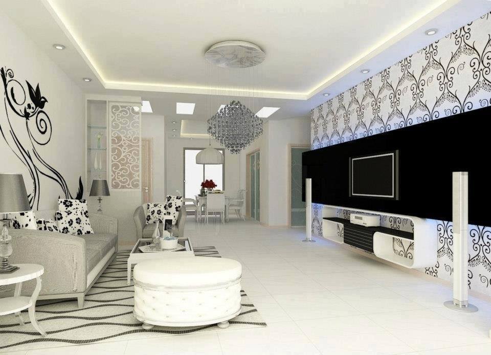 Black And White Themed Living Room With Crystal Chandelier by HOC Designarch Living-room Contemporary | Interior Design Photos & Ideas