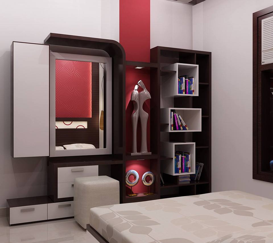 Bedroom With Wooden Dressing Table And Wall Decor by HOC Designarch Bedroom Contemporary | Interior Design Photos & Ideas