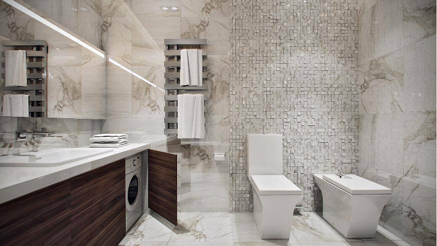 Bathroom With White Mosaic Tiles by HOC Designarch Bathroom Contemporary | Interior Design Photos & Ideas